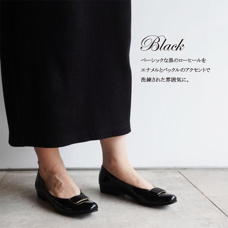 z-152 バックルローヒールパンプス/エナメルレッド・ブラック