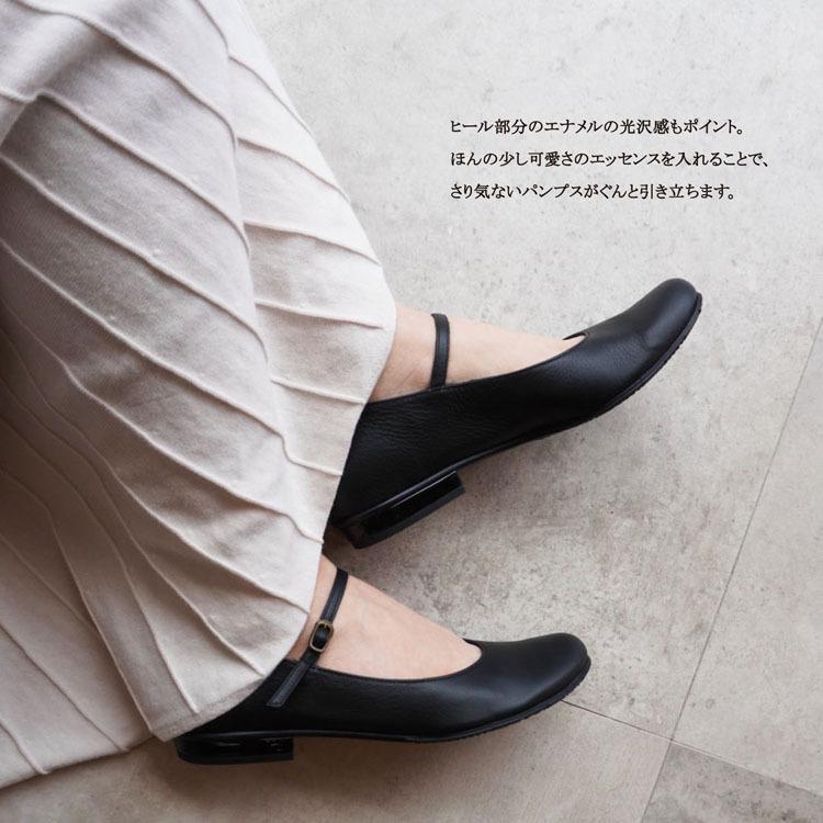 z-154 ストラップ付きローヒールパンプス/ブラック