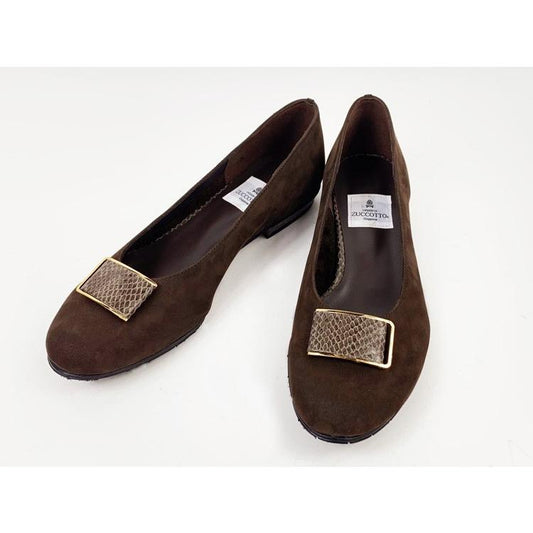 SALE★z-152br バックルローヒールパンプス／24cmのみブラウンヌバック 返品交換不可