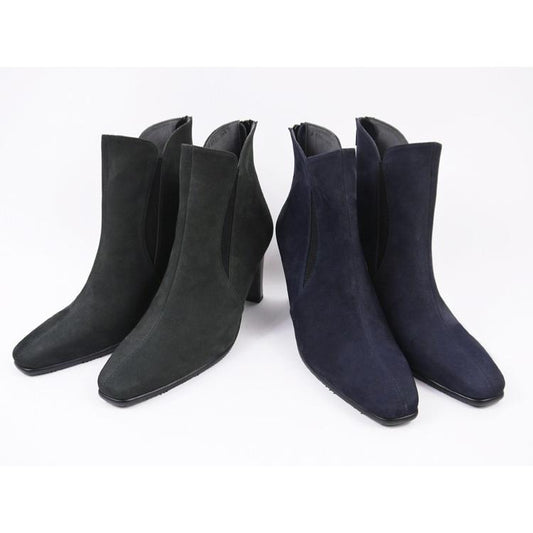 SALE★z-888s サイドゴアショートブーツ8cmヒール／ダークグレー・ネイビーヌバック 返品交換不可